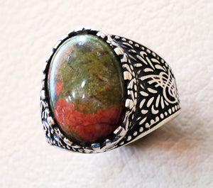 unakite natural multi color stone oval cabochon sterling silver 925 men ring high quality orange green pink semi precious jewelry ottoman