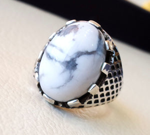 white turquoise howalite  natural agate oval cabochon stone men ring sterling silver 925 all sizes antique ottoman jewelry fast shipping