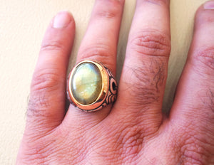Labradorite man ring natural stone multi color semi precious stone heavy  sterling silver 925 bronze frame any sizes jewelry fast shipping
