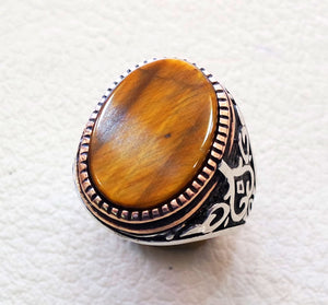 men ring tiger eye cat eye natural flat semi precious oval stone ottoman antique turkey arabic style two tone sterling silver 925