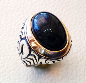 obsidian black aqeeq men ring natural stone sterling silver 925 vintage arabic turkish style all sizes on bronze fast shipping