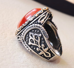 striped agate aqeeq ring sterling silver 925 ring any size antique middle eastern style carnelian semi precious natural cabochon عقيق