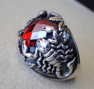 huge scorpion sterling silver 925 huge ring any size rectangular red ruby imitation middle eastern vintage handmade jewelry