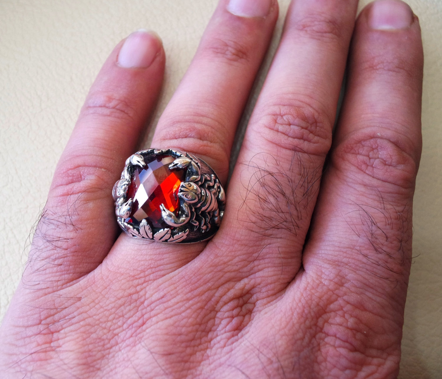huge scorpion sterling silver 925 huge ring any size rectangular red ruby imitation middle eastern vintage handmade jewelry