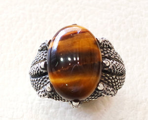 dragon snake mouth sterling silver 925 tiger cat eye stone oval  all sizes jewelry heavy men ring ottoman middle eastern style