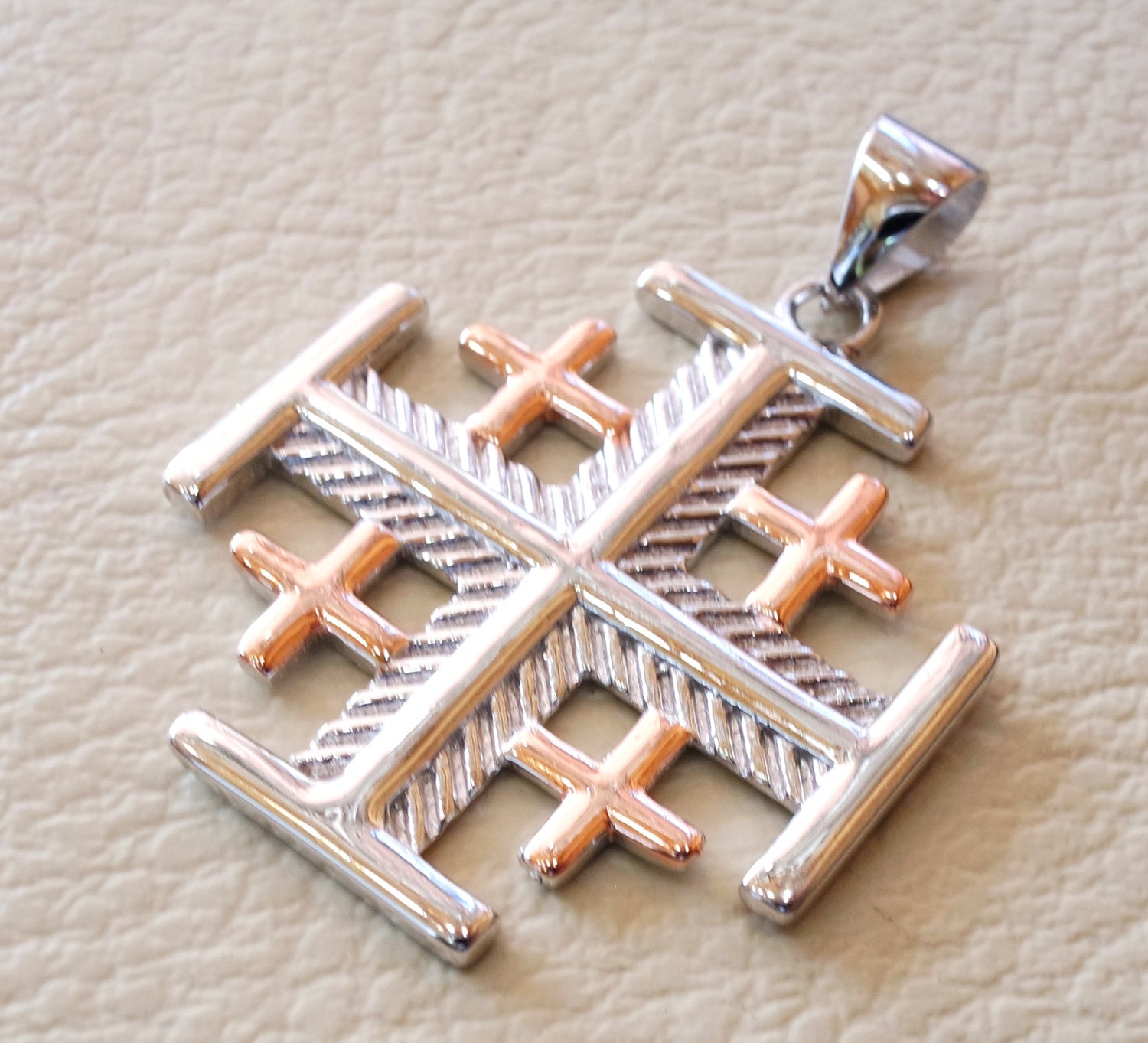 Jerusalem cross pendant two tone sterling silver 925 middle
