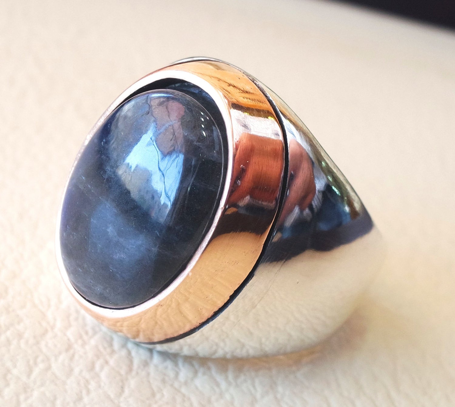 Labradorite man ring natural stone multi color semi precious stone hea –  Abu Mariam Jewelry