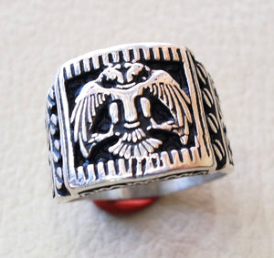 Two headed eagle heavy men ring byzantine roman historical and modern symbol all sizes sterling silver 925 express shipping jewelry