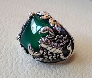 huge scorpion sterling silver 925 huge ring any size rectangular green aqeeq agate middle eastern vintage handmade jewelry fast shipping