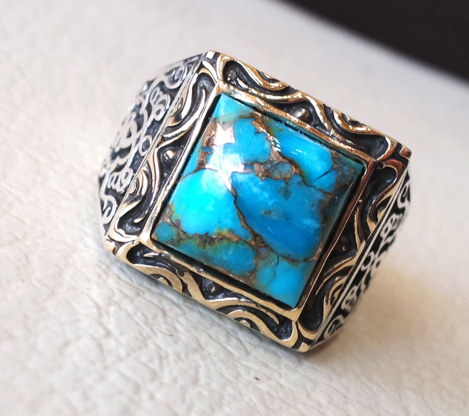 Turquoise Square Gemstone Azure Sterling Silver Ring – True Earth Jewelry