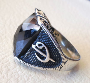 black onyx arabic numbers abjad waw vav men ring sterling silver 925 arabic ottoman sufi turkish islam jewelry  all sizes fast shipping