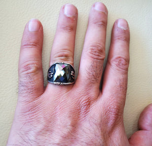 black onyx arabic numbers abjad waw vav men ring sterling silver 925 arabic ottoman sufi turkish islam jewelry  all sizes fast shipping