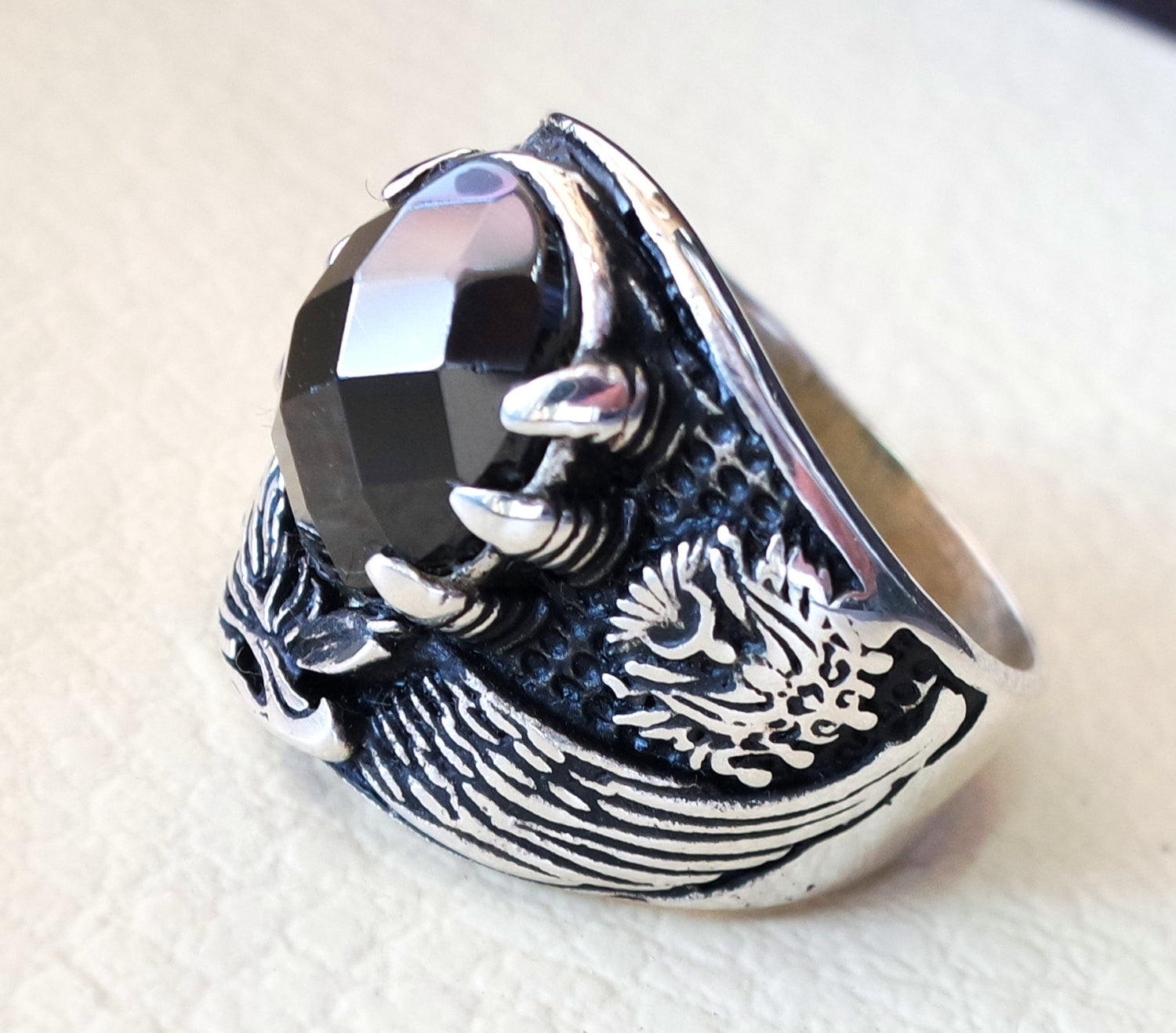 black onyx oval stone arabic men ring sterling silver 925 eagle arabic ottoman symbols turkish jewelry style all sizes fast shipping