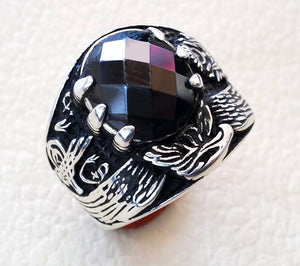 black onyx oval stone arabic men ring sterling silver 925 eagle arabic ottoman symbols turkish jewelry style all sizes fast shipping