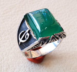 ottoman green onyx agate aqeeq sterling silver 925 antique men ring arabic waw vav jewelry any size free shipping natural  rectangular stone