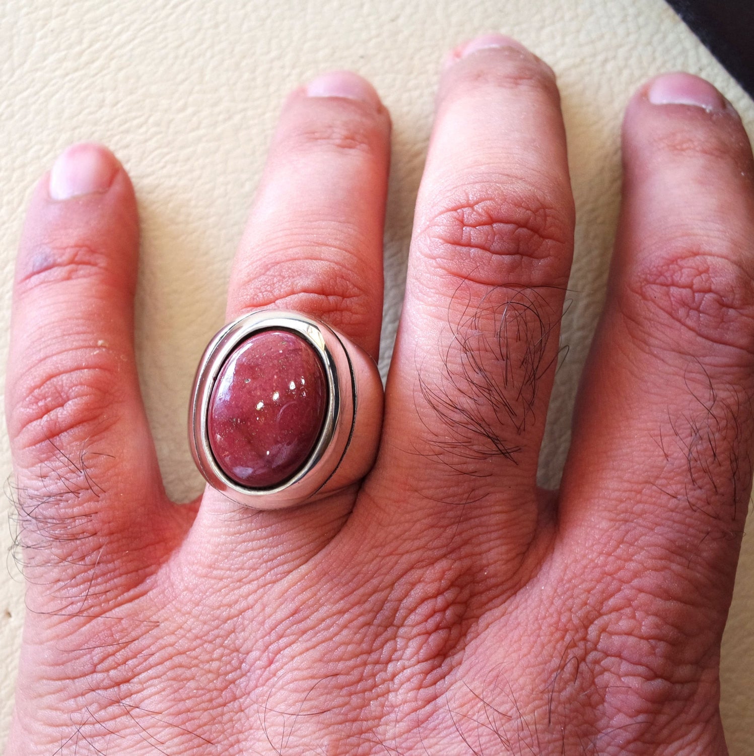 red rose mookaite jasper aqeeq natural stone sterling silver 925 heavy men ring vintage arabic turkish style all sizes fast shipping