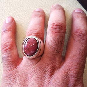 red rose mookaite jasper aqeeq natural stone sterling silver 925 heavy men ring vintage arabic turkish style all sizes fast shipping