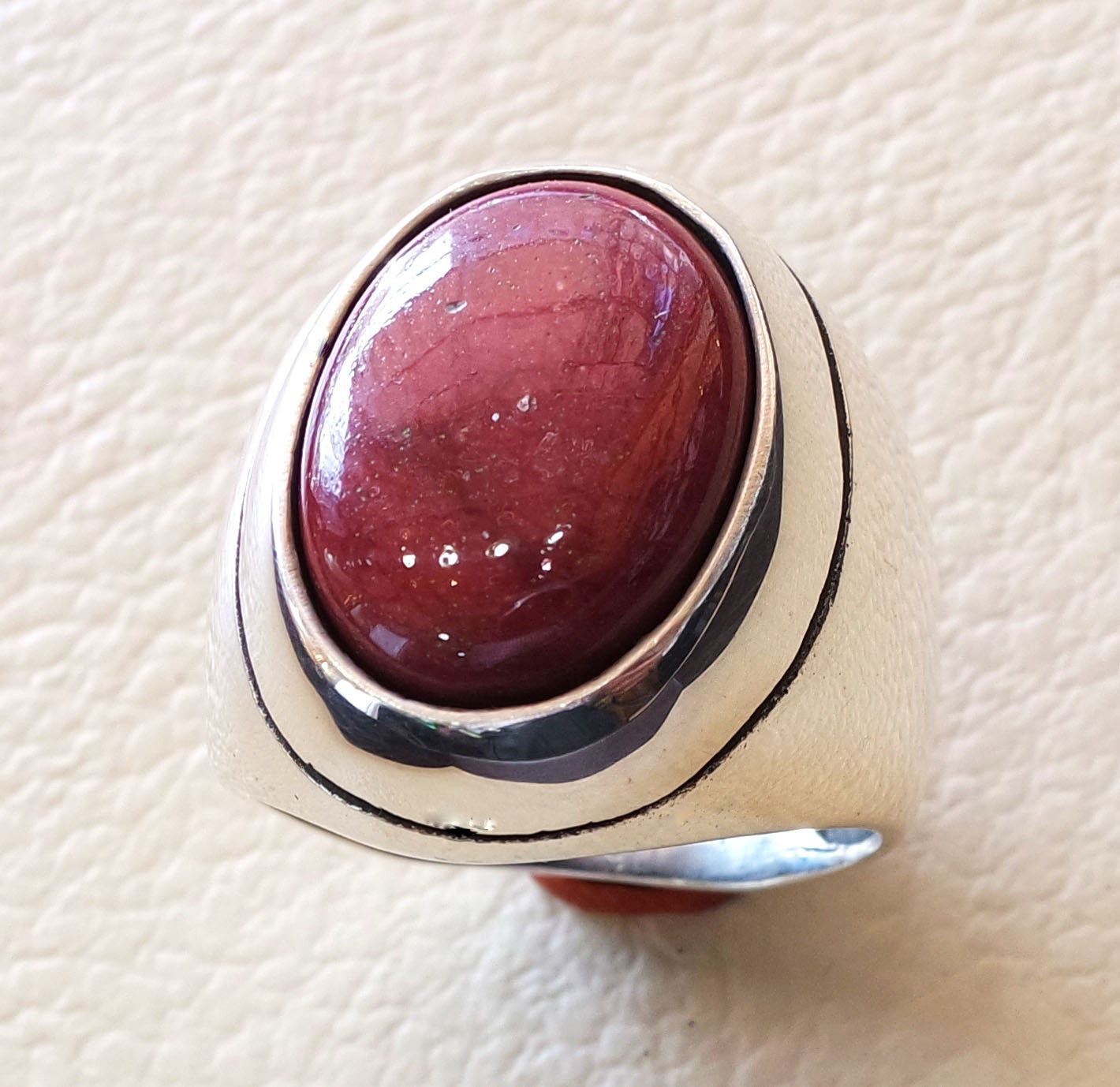 red rose mookaite jasper aqeeq natural stone sterling silver 925 heavy men ring vintage arabic turkish style all sizes fast shipping