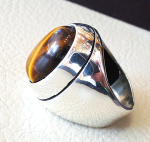 cat eye tiger eye semi precious naturl stone heavy men ring sterling silver 925 any size ottoman turkish middle eastern arabic jewelry