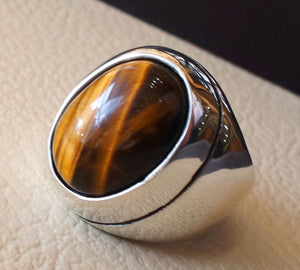 cat eye tiger eye semi precious naturl stone heavy men ring sterling silver 925 any size ottoman turkish middle eastern arabic jewelry