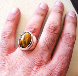 cat eye tiger eye semi precious naturl stone heavy men ring sterling silver 925 any size ottoman turkish middle eastern arabic jewelry