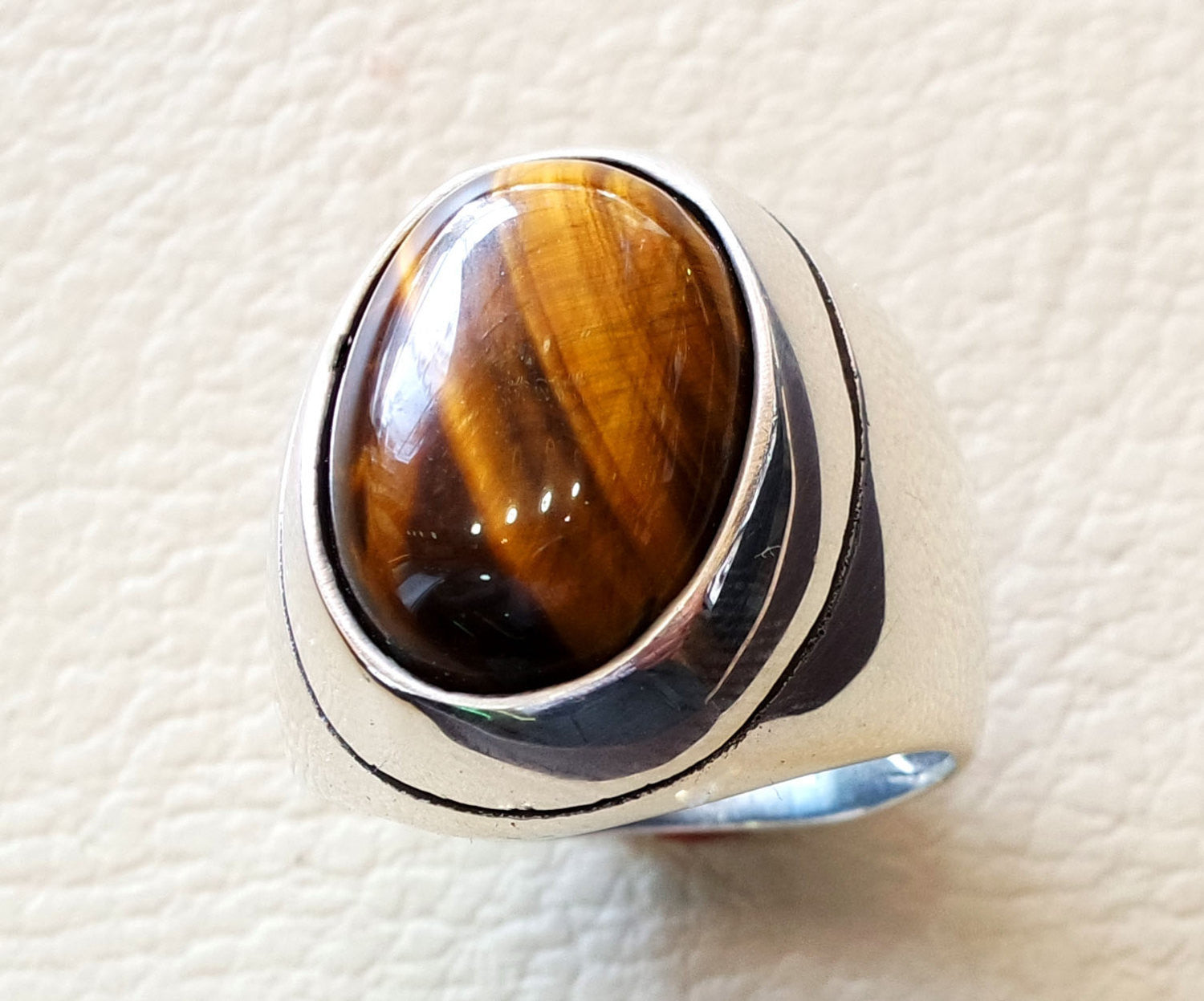 cat eye tiger eye semi precious naturl stone heavy men ring sterling silver 925 any size ottoman turkish middle eastern arabic jewelry