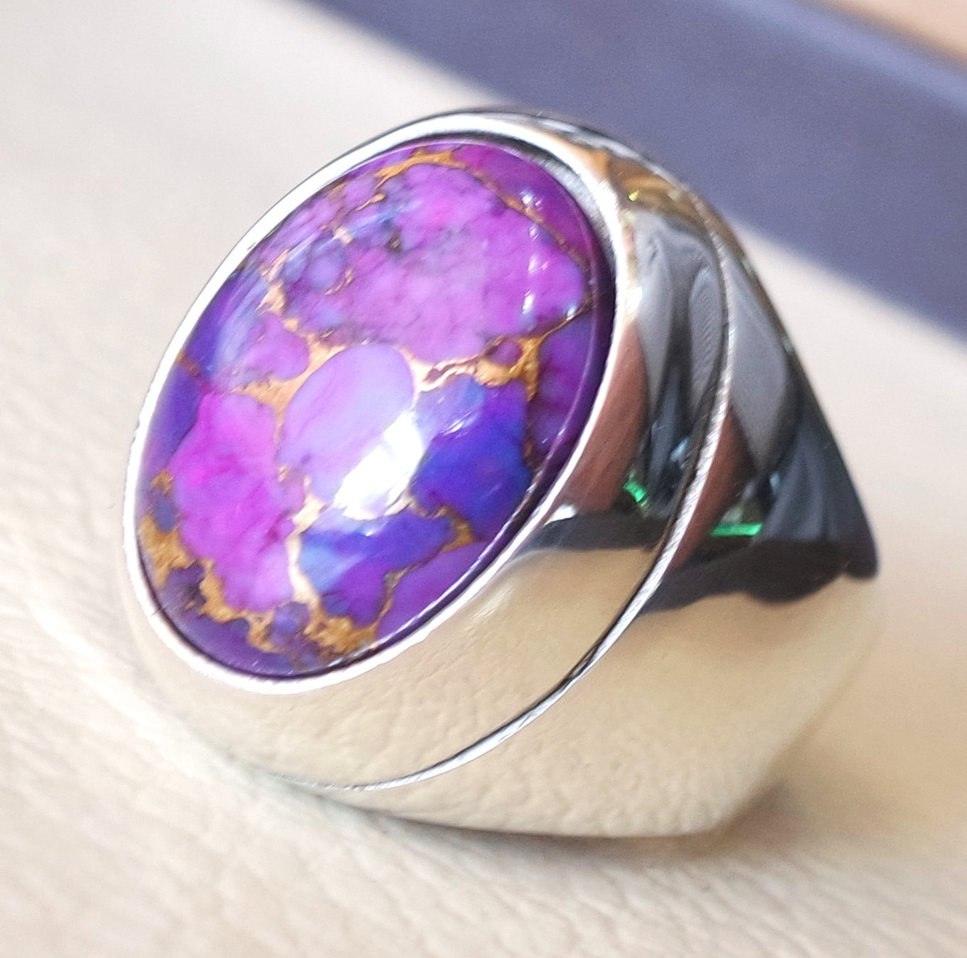 ottoman style heavy huge ring men sterling silver 925 jewelry copper purple turquoise high quality semi precious natural stone fast shipping