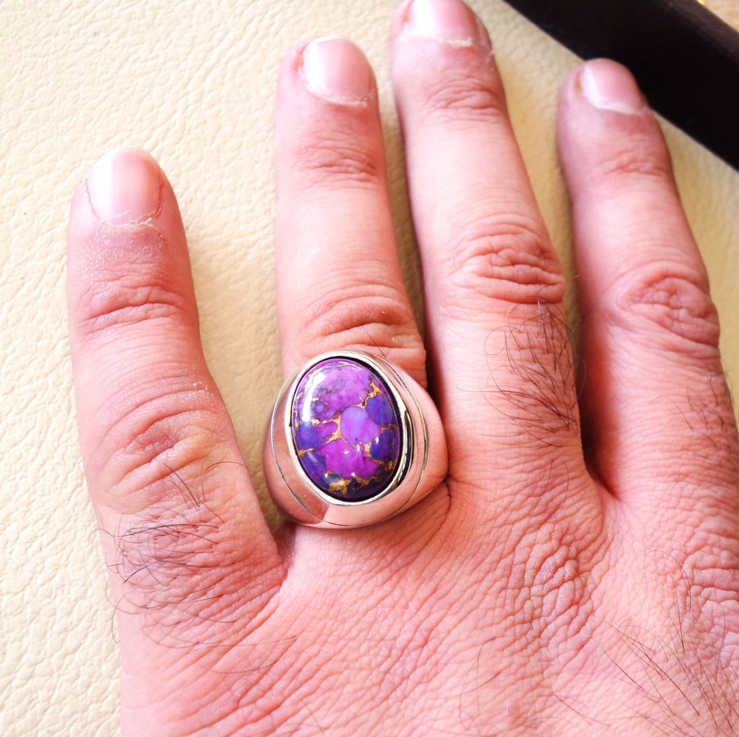 ottoman style heavy huge ring men sterling silver 925 jewelry copper purple turquoise high quality semi precious natural stone fast shipping