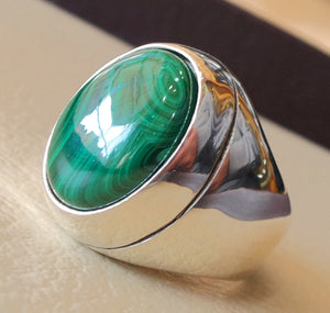 huge malachite natural green stone sterling silver 925 ring jewelry eastern turkish arabic style oval semi precious cabochon fast shipping