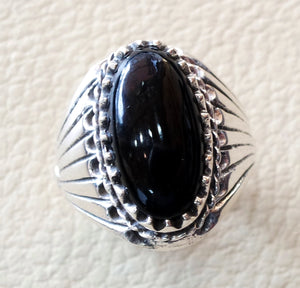 aqeeq natural agate onyx elongated oval stone black gem man heavy ring sterling silver antique ottoman turkey style fast shipping