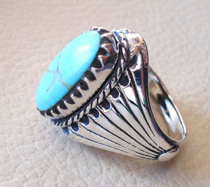 Turquoise natural elongated oval stone blue gem man heavy ring sterling silver antique ottoman turkey style fast shipping men gift all sizes