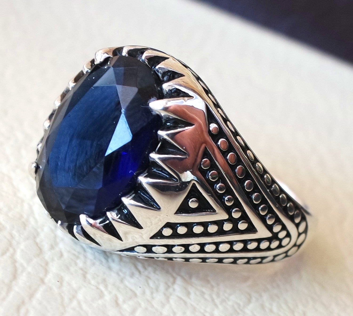 Chimoda Sterling Silver Rings for Men with Onyx, Turquoise and Blue Zircon  Stone Options, Handmade Mens Jewelry Ring, Striped Motif Mens Ring  (BlueCZ_11)|Amazon.com