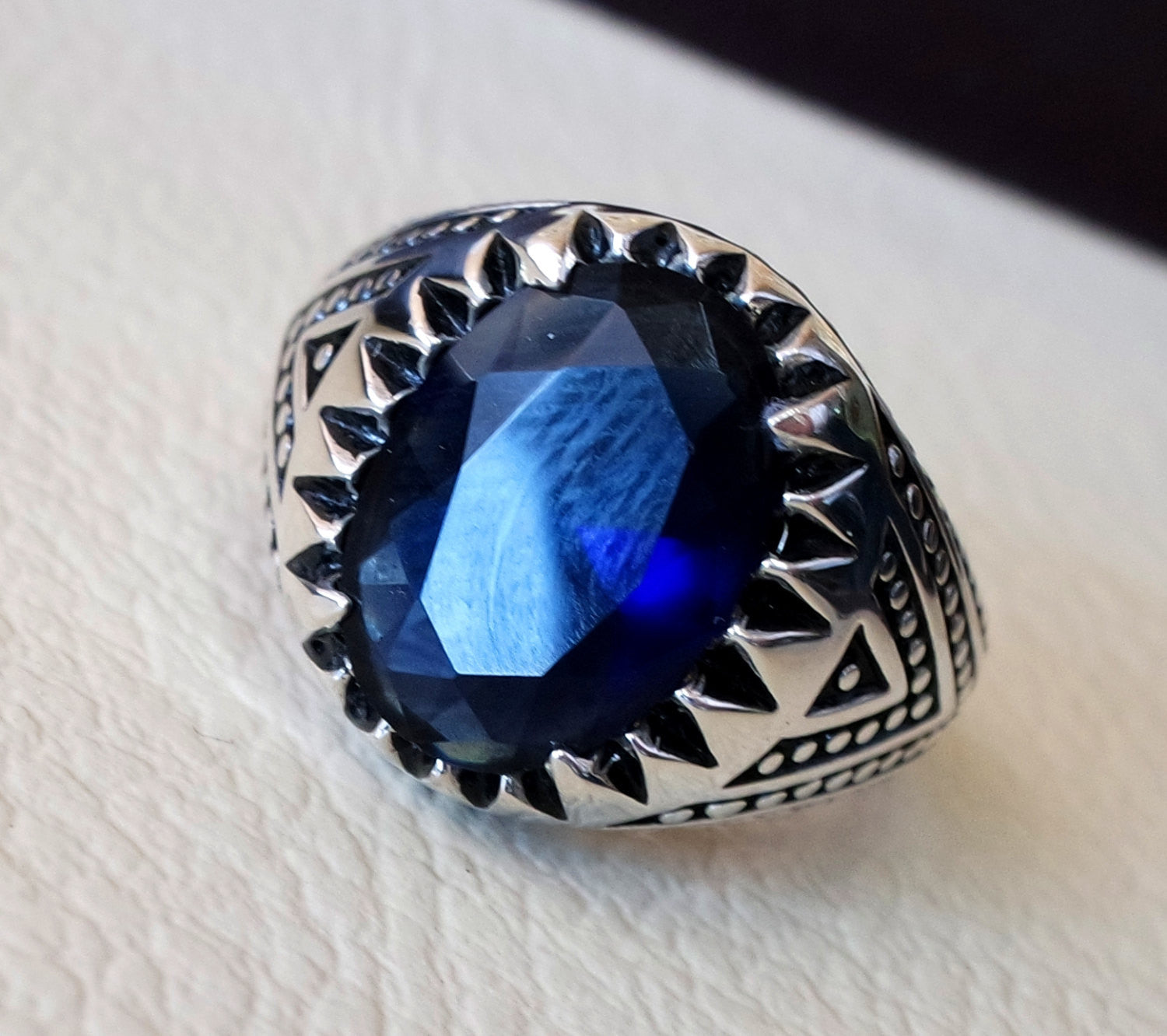 Dark deep purplish blue cubic zircon men ring sterling silver 925 sky unique stone all sizes jewelry fast shipping oxidized ottoman style