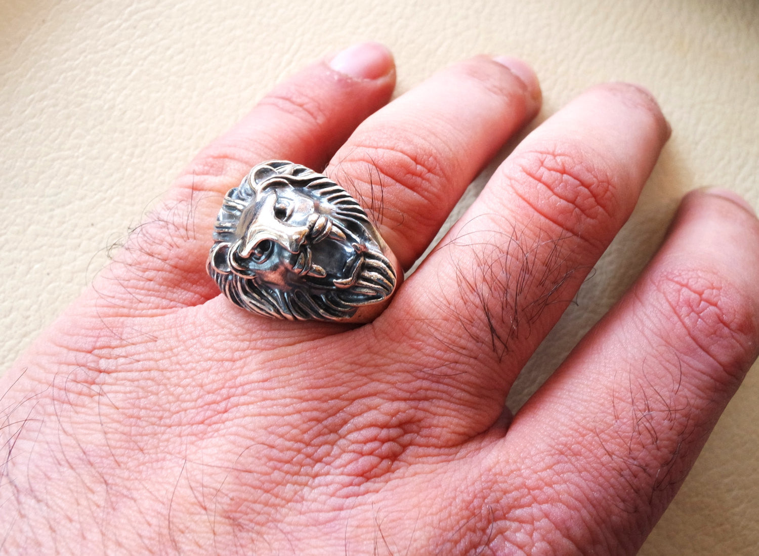 huge lion ring very heavy sterling silver 925 man biker ring all sizes handmade animal head jewelry fast shipping detailed craftsmanship