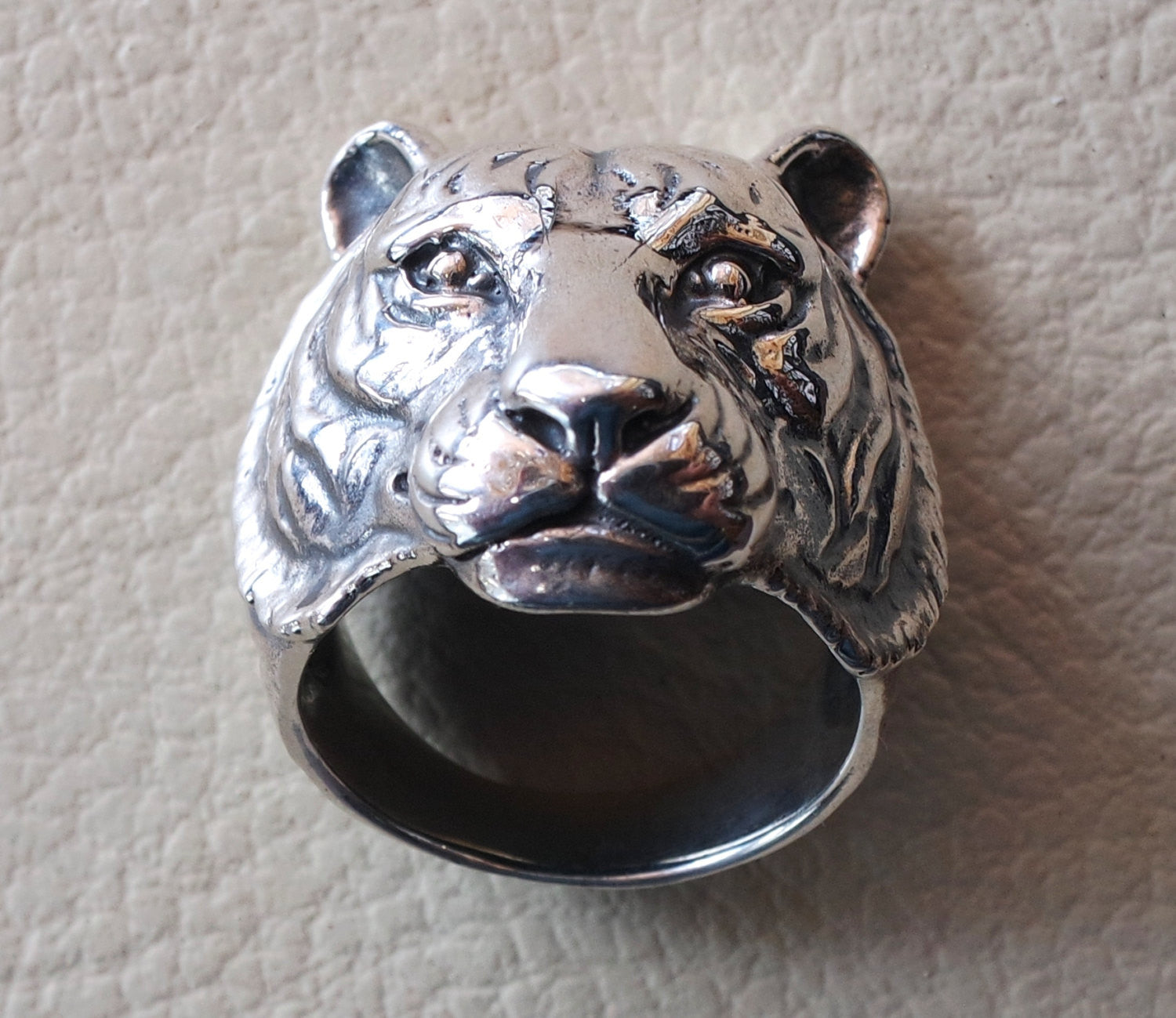 huge bengal tiger very heavy sterling silver 925 man biker ring all sizes handmade animal head jewelry fast shipping detailed craftsmanship