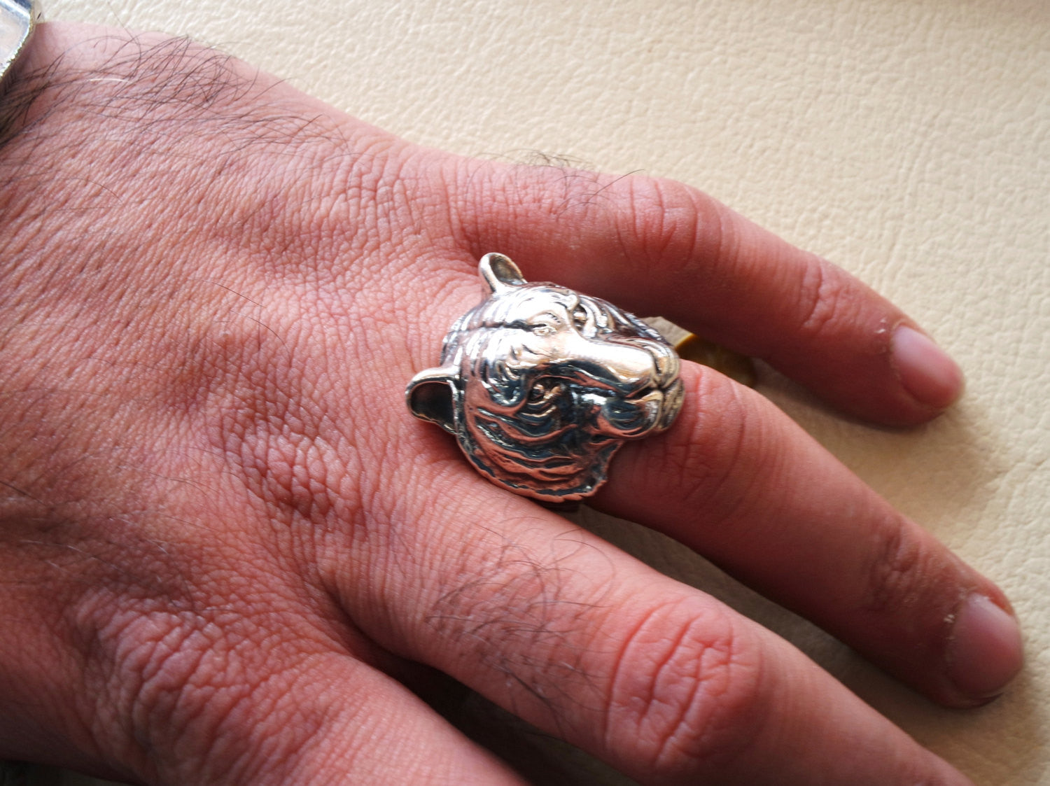 huge bengal tiger very heavy sterling silver 925 man biker ring all sizes handmade animal head jewelry fast shipping detailed craftsmanship