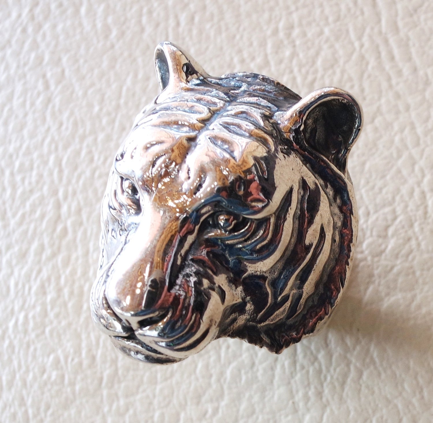 huge bengal tiger very heavy sterling silver 925 man biker ring all sizes handmade animal head jewelry fast shipping detailed craftsmanship