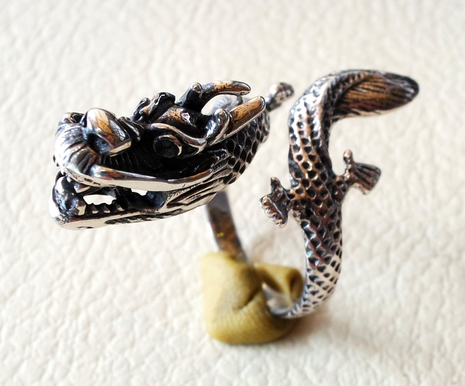 Chinese dragon ring sterling silver 925 man biker ring all sizes handmade animal head jewelry free shipping detailed craftsmanship