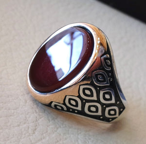 aqeeq men ring sterling silver 925 high quality agate carnelian oval red orange stone  jewelry any size antique arab style bronze frame