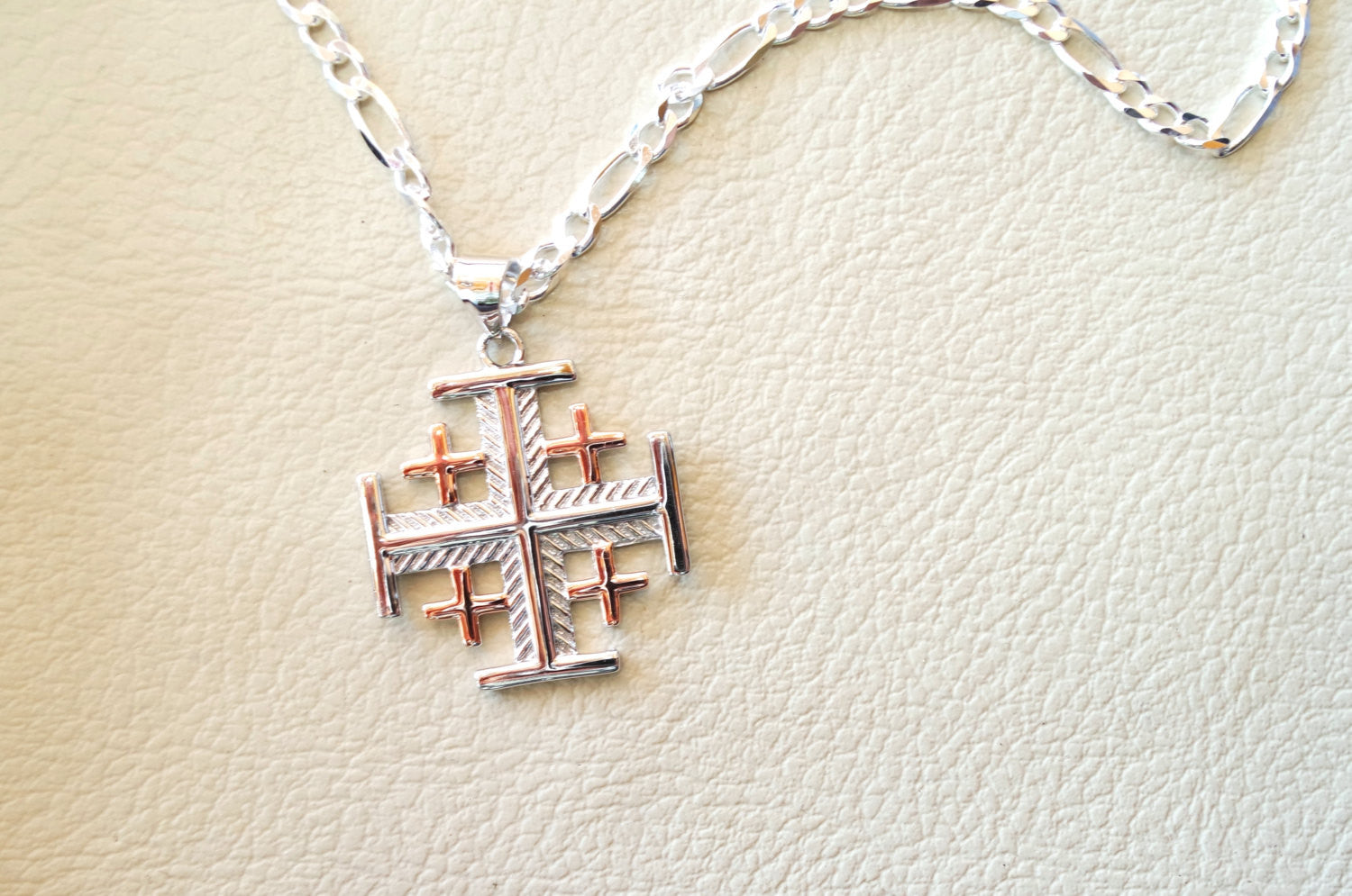 Jerusalem cross pendant two tone with heavy chain sterling silver 925 middle eastern jewelry christianity handmade heavy fast shipping