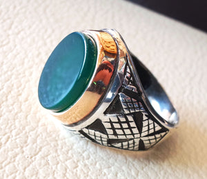 green agate aqeeq sterling silver 925 vintage antique men ring arabic ottoman style jewelry any size fast shipping oval stone gem
