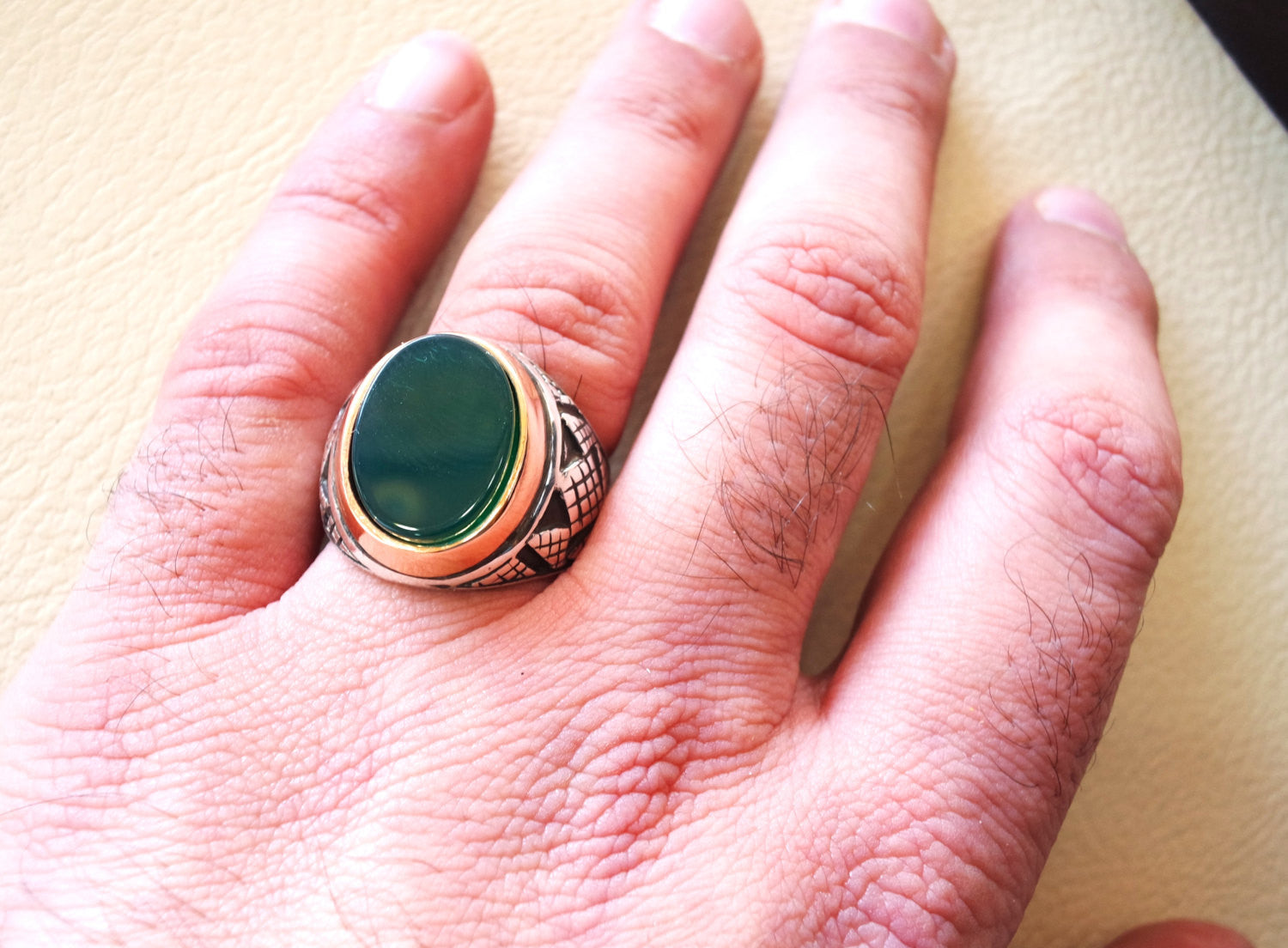 green agate aqeeq sterling silver 925 vintage antique men ring arabic ottoman style jewelry any size fast shipping oval stone gem