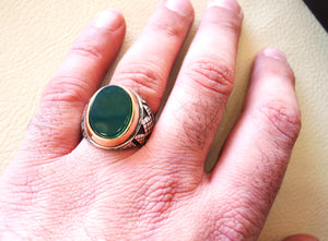 green agate aqeeq sterling silver 925 vintage antique men ring arabic ottoman style jewelry any size fast shipping oval stone gem