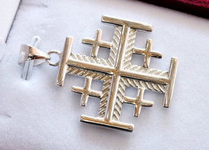 Jerusalem cross pendant sterling silver 925 middle eastern jewelry christianity vintage handmade heavy express shipping