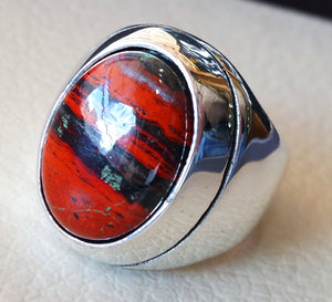 snake skin jasper stone natural gem sterling silver 925 heavy ring red and black oval semi precious cabochon man ring jewelry all sizes
