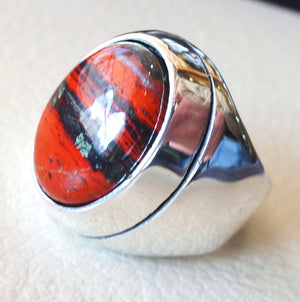 snake skin jasper stone natural gem sterling silver 925 heavy ring red and black oval semi precious cabochon man ring jewelry all sizes