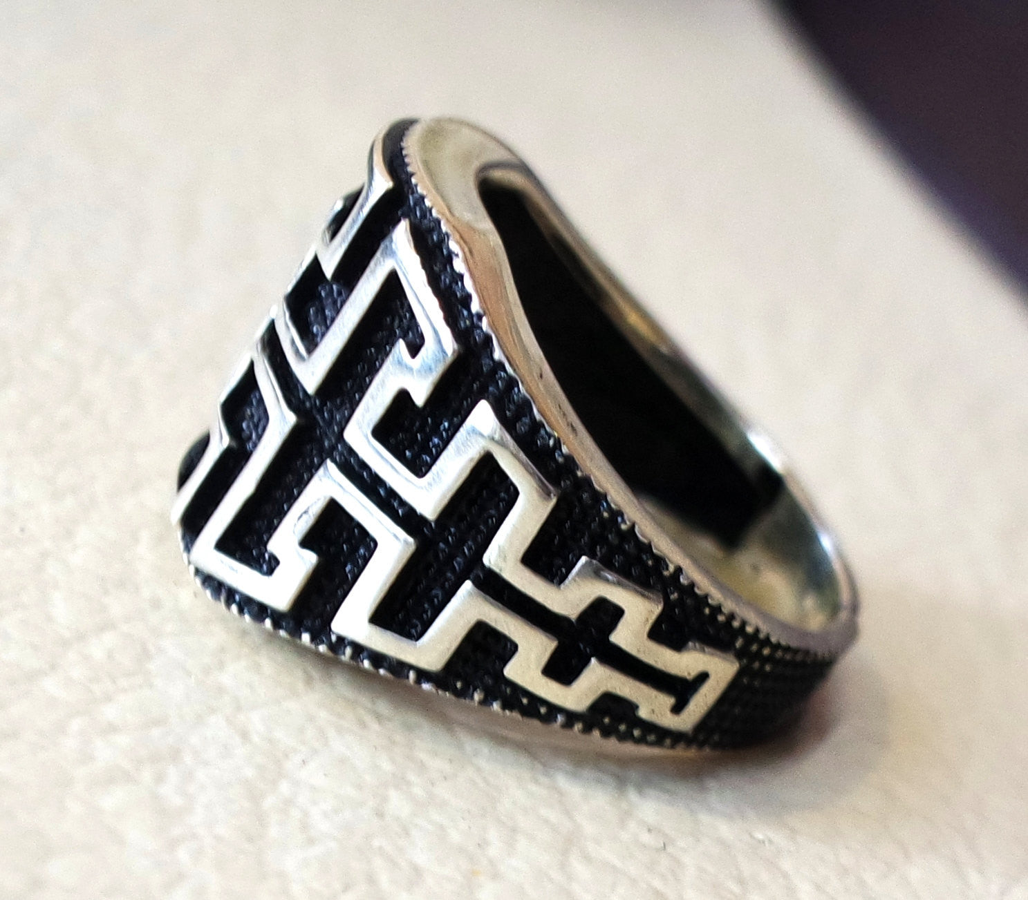 celtic knot sterling silver 925 heavy man ring rectangular shape any size antique style high quality jewelry