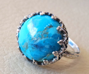 Natural Arizona turquoise highest quality  women ladies round ring sterling silver 925  blue color stone all sizes filigree style jewelry