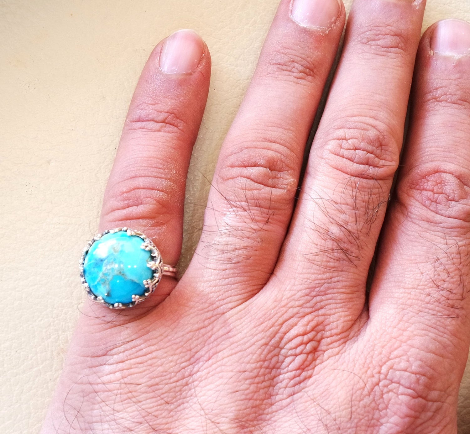 Natural Arizona turquoise highest quality  women ladies round ring sterling silver 925  blue color stone all sizes filigree style jewelry