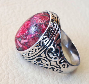 men ring sea sediment jasper multi color red black grey stone all sizes natural semi precious sterling silver 925 man antique jewelry